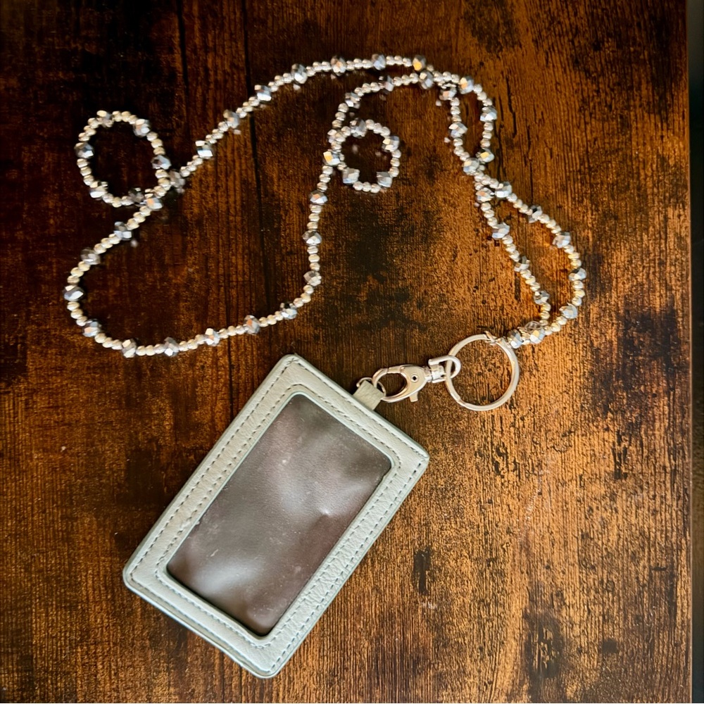 Beaded Lanyard ID Holder in Light Blue